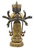 A Sino-Tibetan Gilt Bronze Multi-Armed Deity, Height overall 30 1/8 inches.