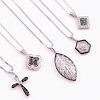 Five gem-set and sterling silver pendants with chains
