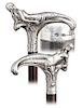 12. Silver Art Nouveau Siren Cane -Ca. 1900 -T-shaped silver handle with a siren on a flowerbed, snake wood shaft and a horn ferrule. The worlds of na