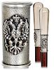 43. Hard Stone and Silver Dress Cane -Ca. 1900 -The elegant knob is fashioned of smoky colored topaz in a stretching and plain Milord shape, wider and