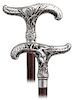92. Figural Art Nouveau Cane -1890 -Large and well-proportioned 248Derby shaped silver handle hand chased and engraved with a thinly veiled nude on on