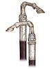 109. Victorian Turf Cane -Ca. 1860 -L-shaped horse leg and hoof silver plated handle, elaborate acanthus leaves collar and longer stem with initials w