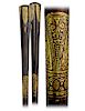 124. Toledo Damascene Steel and Gold Dress Cane -Ca. 1880 -Damascene steel handle fashioned in a stretching and tapering plain shape with a gently rou