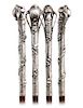 148. Silver Art Nouveau Cane -Ca. 1900 -Long and vertical silver handle modeled, cast and finely hand chased with a stylized female head on a stretchi