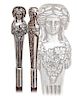 175. Silver Dress Badine Cane -Ca. 1900 -Straight and long figural silver handle finely modeled with two identical caryatides against one another, ebo