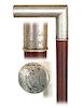 181. Silver Presentation Cane -Dated 1898/1900 -Plain L-shaped silver handle discreetly engraved on the front with a Student coat of arms and on the n