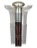 183. Silver & Tula Silver Day Cane -Ca. 1900 -Plain and well-proportioned silver knob with a wider, chess board patterned, Tula silver collar both str