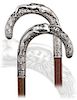71. Art Nouveau Mermaid Cane -Ca. 1900 -Large silver-plated crook handle with a reclining mermaid, rosewood shaft and a horn ferrule. She is depicted 