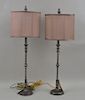 Pair Paint Decorated Modernist Metal Table Lamps