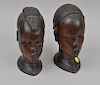 Pair African Carved Hardwood Busts