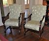Pair French Baroque Style Open Arm Chairs