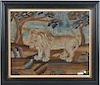 Large Needlework Picture of Lion Among Trees