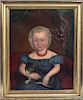 Folk Art O/C Portrait of Young Girl with Cat