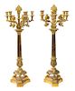 A Pair of Large Empire Style Gilt Bronze Six-Light Candelabra Height 37 3/4 inches.