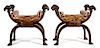 A Pair of Neoclassical Style Carved Curule-Form Benches Height 30 x width 32 x depth 18 inches.