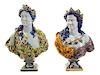 A Pair of Italian Majolica Busts Height 31 1/2 inches.