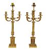 A Pair of Empire Style Gilt Bronze Candelabra Height overall 34 inches.