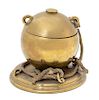 A Large Victorian Brass Inkwell Height 7 inches.