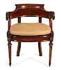 A Regency Brass Mounted Mahogany Chair Height 31 x width 25 1/4 x depth 19 inches.