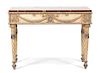 An Italian Painted Faux-Marble Top Console Table Height 36 1/2 x width 50 x depth 20 1/2 inches.