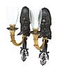 A Pair of Neo-Classical Gilt Bronze Griffon-Form Two-Light Wall Sconces