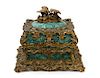A Louis XV Style Gilt Bronze Mounted Faux-Malachite Scent Bottle Set Height 5 x width 5 1/2 x depth 6 1/2 inches.