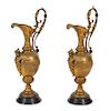 A Pair of Continental Gilt Bronze Ewers Height 20 3/4 inches.