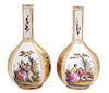 A Pair of Dresden Polychrome and Gilt Decorated Bottle form Vases Height 18 1/2 inches.