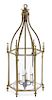 A Regency Brass and Glass Four-Light Hall Lantern Height 27 x diameter 12 inches.