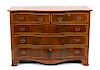 An American Federal Satinwood Inlaid Mahogany Serpentine Chest of Drawers Height 37 1/2 x width 53 3/4 x depth 21 3/4 inches.