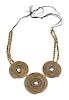 Irena Corwin, (American, 20th Century), Necklace of bronze beads from Cameroon with three bronze earrings from Kenya, on triple
