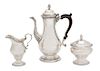 * An American Silver Coffee Pot with Treen Handle, Reproduction 1770, together with creamer and sugar bowl