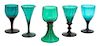 A Collection of Bristol Green Stemware Height of tallest 5 1/4 inches.