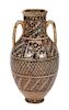 An Islamic Glazed Ceramic Amphora Urn Height 21 1/2 inches.
