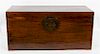 A Large Chinese Hardwood Metal Mounted Trunk Height 30 1/2 x width 65 x depth 27 inches.