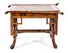 A Chinese Bamboo and Inlaid Mahogany Writing Table Height 29 1/2 x width 44 x depth 28 inches.