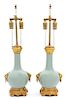 A Pair of French Gilt Bronze Mounted Celadon Porcelain Vases Height 28 1/2 inches.