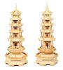 A Pair of Chinese Carved Bone and Composite Pagoda Towers Height 41 1/2 inches.