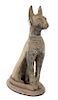 A Terracotta Statue of a Seated Egyptian Cat Height 31 x width 11 1/2 x depth 17 1/2 inches.