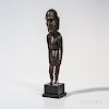 Easter Island Figure, Mo'ai Kavakava, 19th century, wood, bone and obsidian, standing, slightly stooped, male human figure with an ema