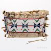 Plains Beaded Hide Possible Bag, Lakota, fourth quarter 19th century, beaded on the front, sides, and flap with multicolored geometric