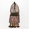 Great Lakes Beaded Cloth Bandolier Bag, fourth quarter 19th century, cloth backed, beaded with stylized leaves and geometric devices on