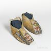 Apache Beaded Hide Man's Moccasins, early fourth quarter 19th century, with rawhide soles, heel beadwork, and stained with yellow, the