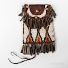 Plains Beaded Commercial Leather Strike-a-Lite Pouch, fourth quarter 19th century, the front beaded with stepped triangles on a white g