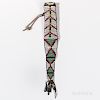Northern Plains Beaded Whetstone Case, fourth quarter 19th century, beaded on hide with tin cone drops at the bottom, and large brass b