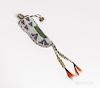 Small Plains Beaded Hide Knife Case, Lakota, c. 1880s, fully beaded with geometric designs on a white ground on the front and partially