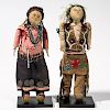 Pair of Great Lakes Cloth Dolls, early 20th century, large cloth male and female dolls, costumes bead-decorated with floral design work