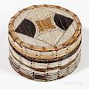 Micmac Quilled Birch Bark Box, Quebec, dated on bottom "1853," lidded and decorated with geometric designs, (minor quill loss), ht. 2 1
