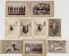 Nine Cabinet Card Photos of Dogs, Taxidermy, and Hunting Scenes, four hunting photographs, four cabinet cards of taxidermy, and a studi