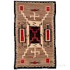 Large Navajo Regional Rug, 1930s, woven with natural and synthetic dyed homespun wool, with elaborate geometric designs on a variegated
